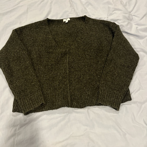 BP Women Small Olive Night Marl Weekend V-Neck Sweater Cozy Rib Knit Boxy - Picture 2 of 5